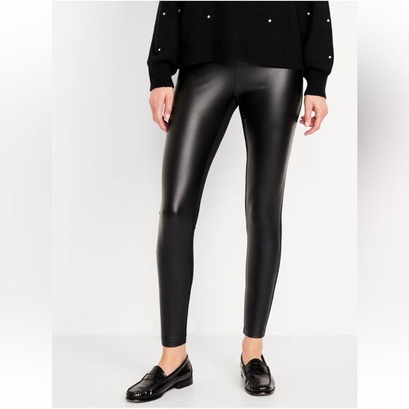 Old Navy black High-Waisted Faux-Leather Fashion Layering Leggings - Picture 1 of 13